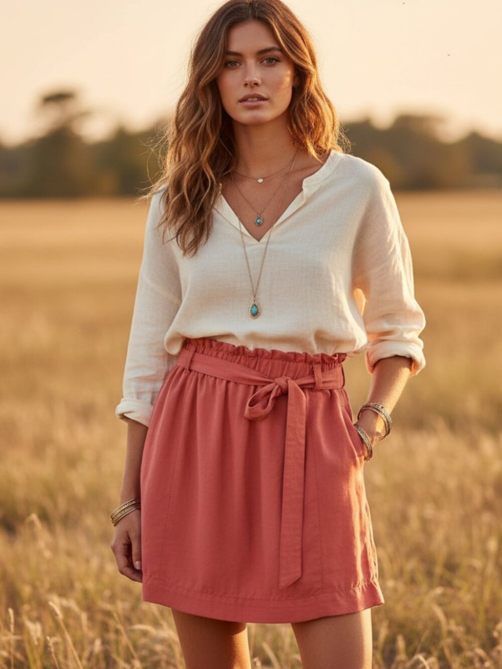 Loft S Women's Red Pink Coral Tie Waist Wrap Belted Mini Skirt Boho Coastal